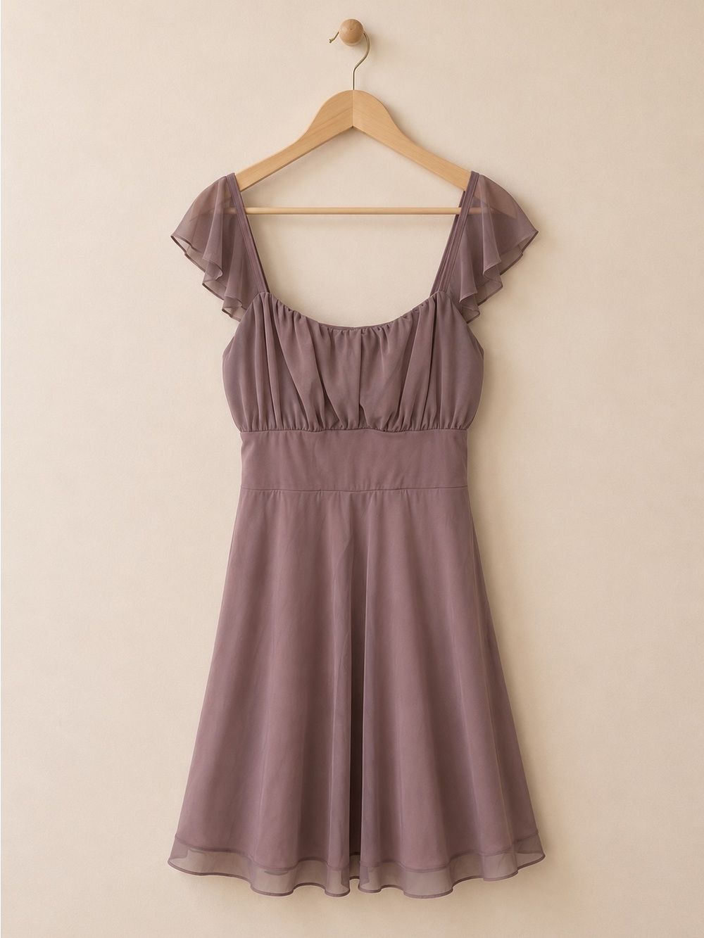 Mauve Fairycore Flutter Sleeve Mini Dress Lace Up Back XL Cottagecore